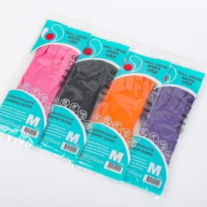 ถุงมือยางธรรมชาติ Ariss สีชมพู,สีม่วง,สีดำ และสีส้ม ถุงมือแม่บ้าน 1คู่/ห่อ