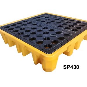 พาเลทรองสารเคมี ป้องกันการหก-ล้นของเคมี 280L (4ถัง) 130x130x30 ซม. สีเหลือง