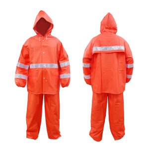 ชุดกันฝนสีส้ม เสื้อ-กางเกง มีแถบสะท้อนแสง 2 แถบและรอบตัว